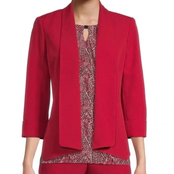 Kasper Jackets & Blazers - Kasper Red Open Front Shawl Collar Blazer Women Size 6